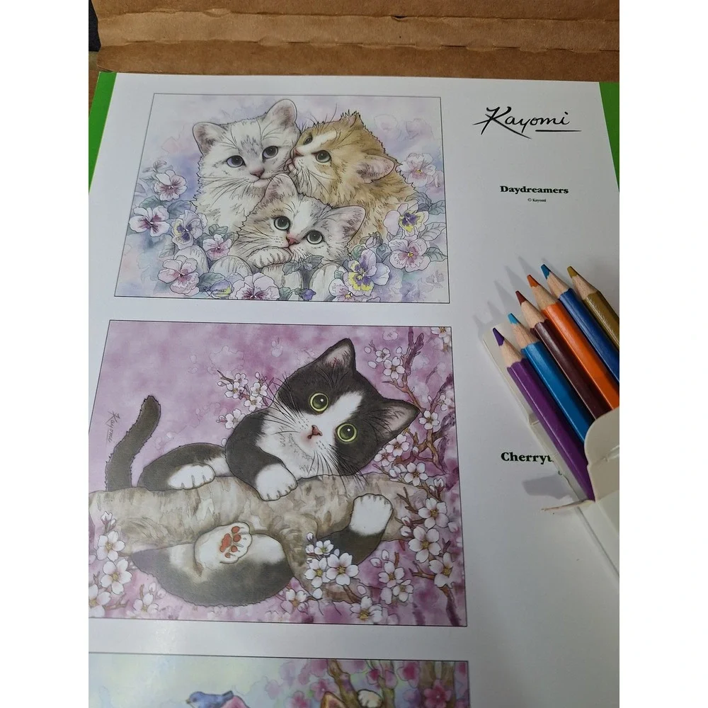 Bradford Exchange Kayomi Harai Artistic Escapes Coloring Kit Kittens & Pencils